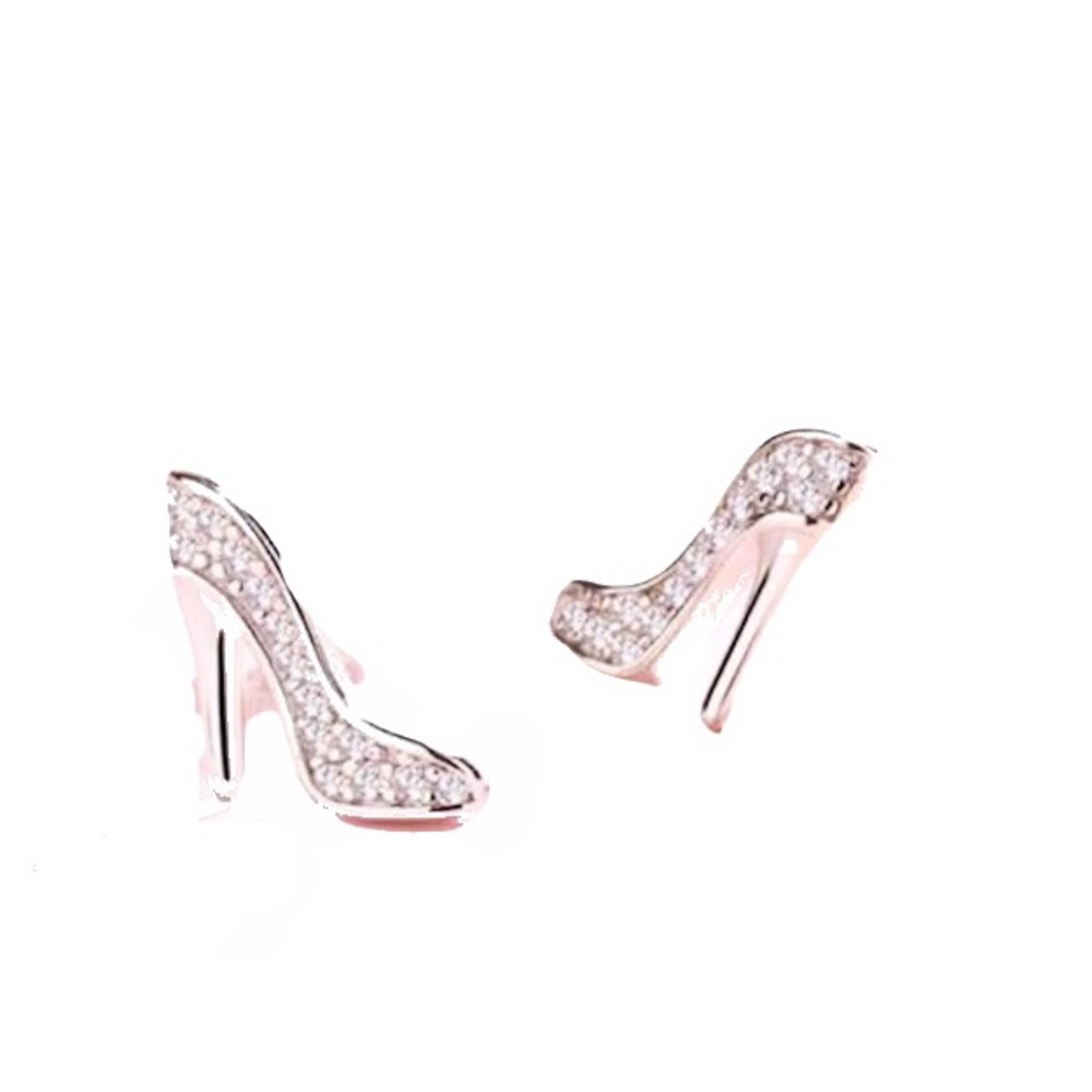 Sterling Silver Stiletto Heel Shoes Swarovski Stud Earrings Statement Jewelry - Picture 12 of 13